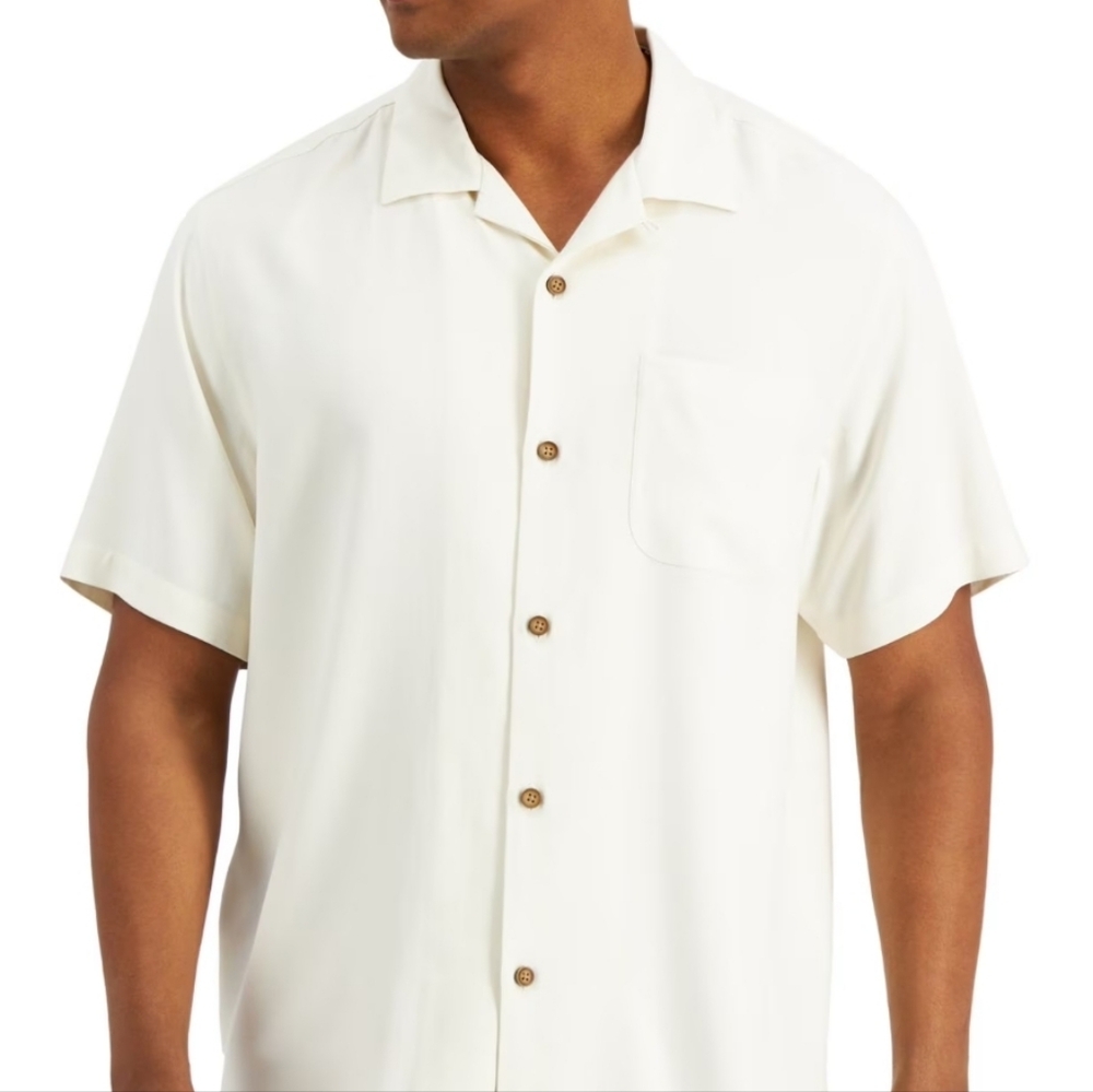 Tommy Bahama Embroidered Back Silk Short Sleeve Pastel Light Yellow Shirt SizeXL